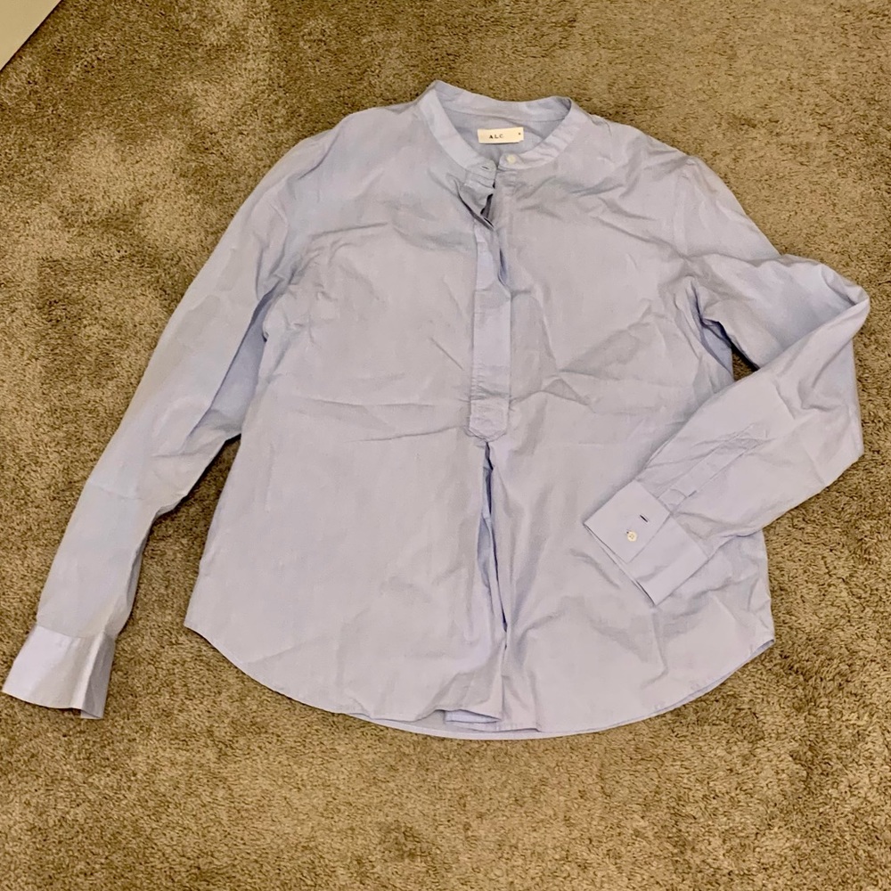ALC collarless blue blouse size 8